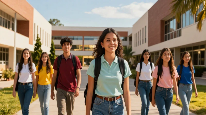 Estudiante mexicano en campus con luz dorada