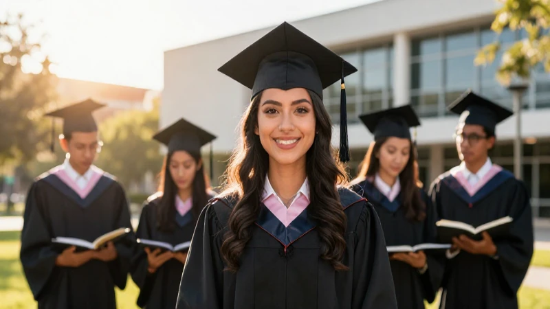 Joven graduado mexicano con luz dorada y estilo cinematográfico
