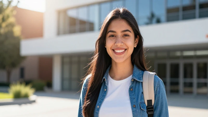 Retrato vibrante de estudiante mexicana en campus