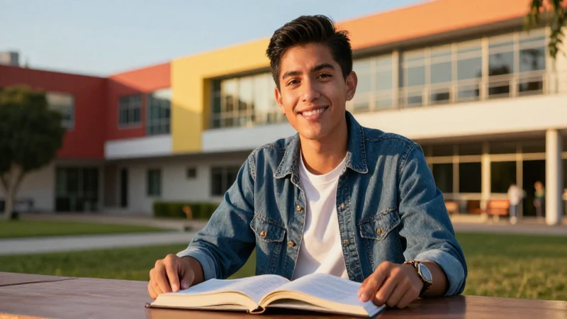 Estudiante mexicano sonriente en campus universitario