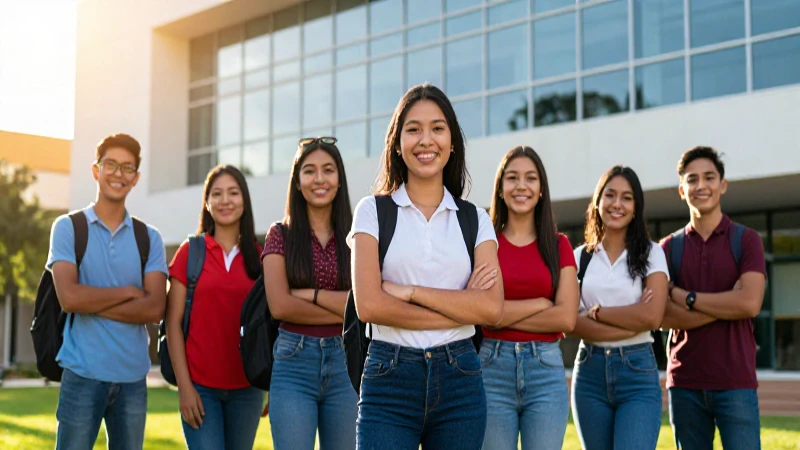 Estudiantes mexicanos felices en moderno campus