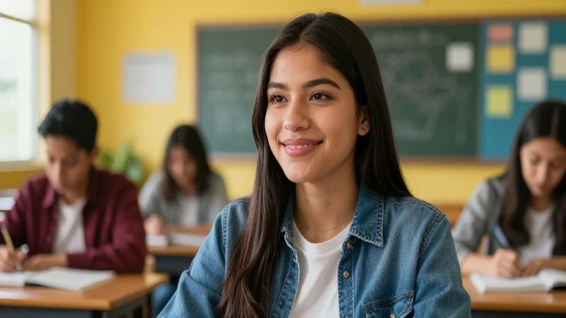 Estudiante sonriente mexicano en clase moderna