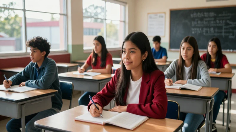 Estudiante mexicano exitoso en aula moderna