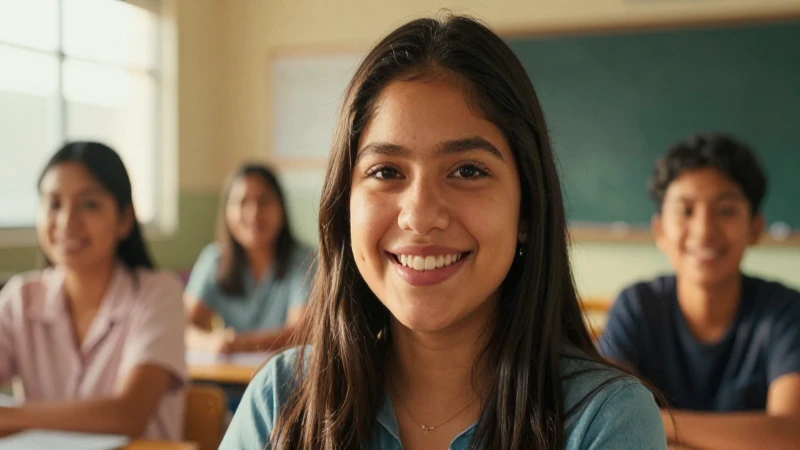 Estudiante mexicano sonriente en aula luminosa
