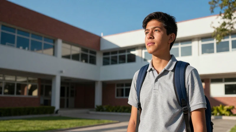 Estudiante mexicano optimista en campus moderno
