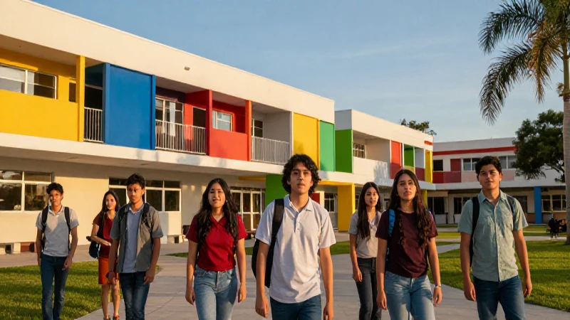 Estudiantes mexicanos, campus vibrante y optimista