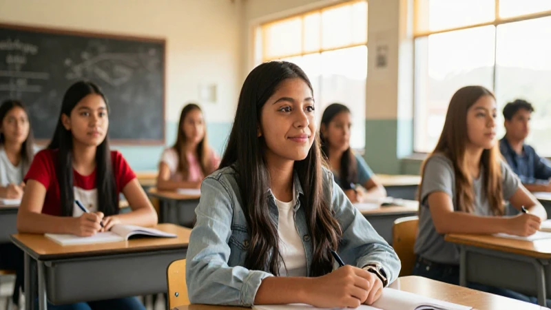 Estudiante mexicano vibrante en clase moderna
