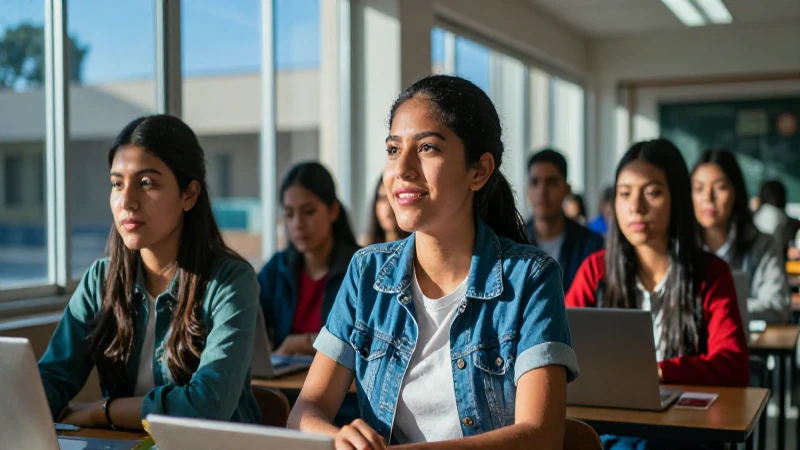 Estudiante mexicano optimista en campus moderno