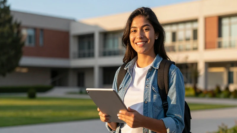 Estudiante mexicano sonriente con tablet