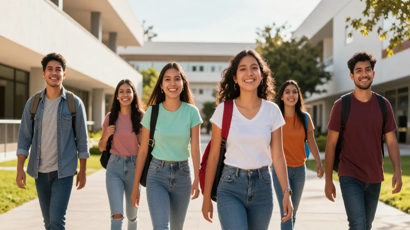 Estudiantes mexicanos felices en campus moderno
