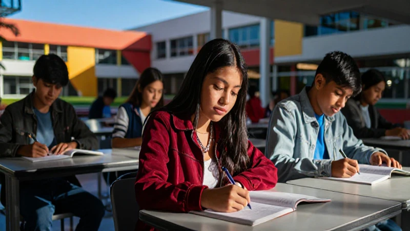 Diversos estudiantes mexicanos en moderno campus