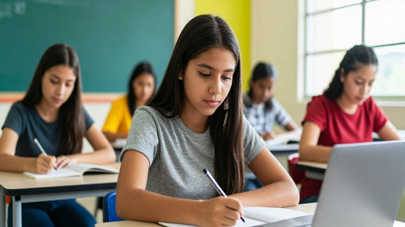 Estudiante mexicano diverso estudia en aula brillante