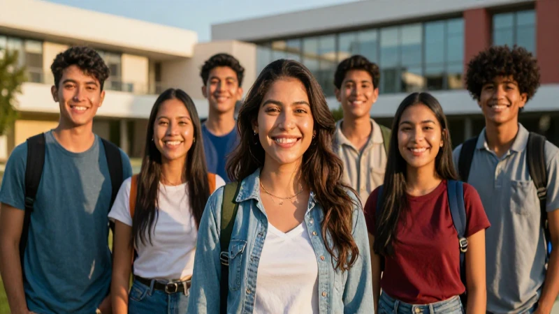 Estudiantes mexicanos sonriendo bajo luz dorada