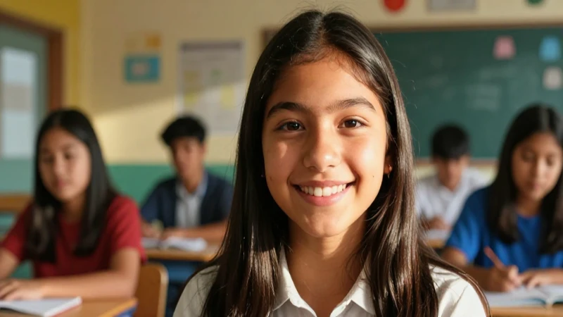 Estudiante mexicana exitosa en luz dorada