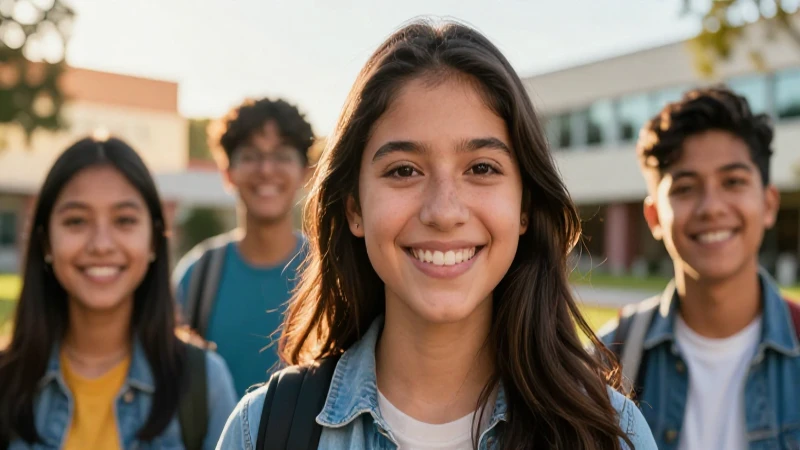 Estudiante mexicano sonriendo en campus luminoso