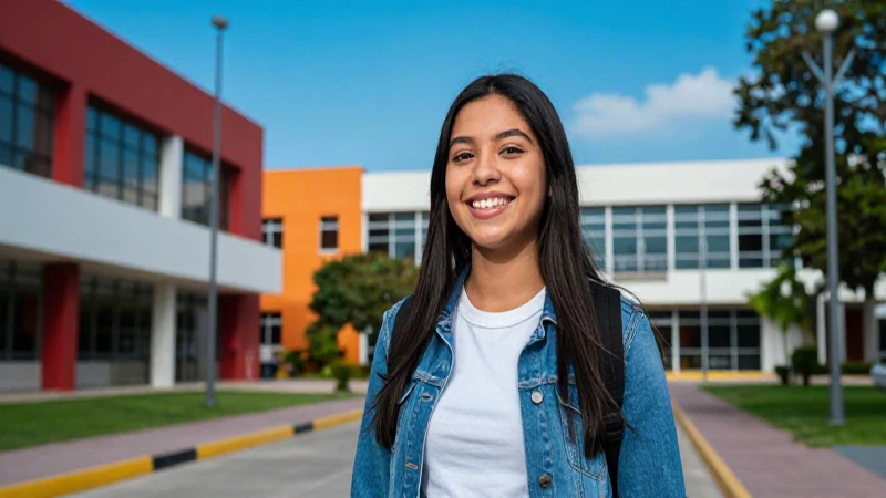 Estudiante mexicano sonriente en campus vibrante