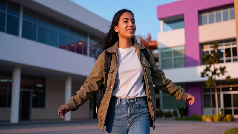 Estudiante mexicano dinámico en campus moderno