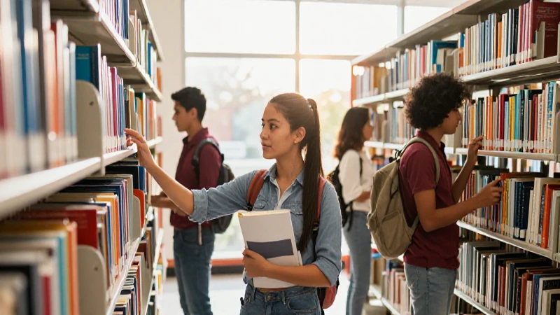 Estudiante mexicano exitoso en biblioteca moderna