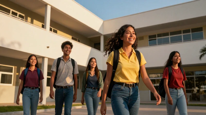 Estudiantes mexicanos sonríen bajo luz dorada