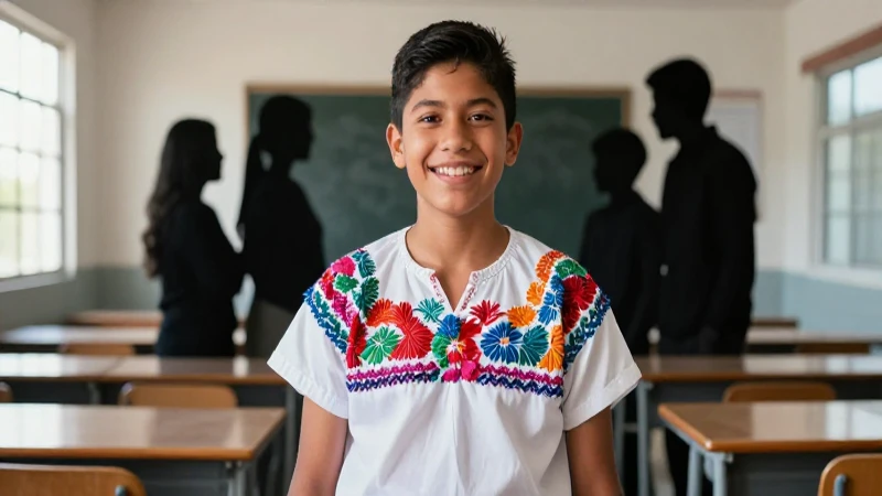 Estudiante mexicana sonríe en clase moderna
