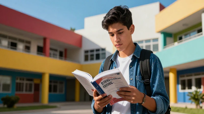 Joven normalista en campus vibrante y moderno