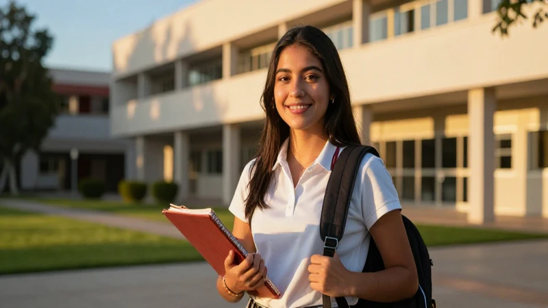 Joven mexicano en campus al atardecer vibrante