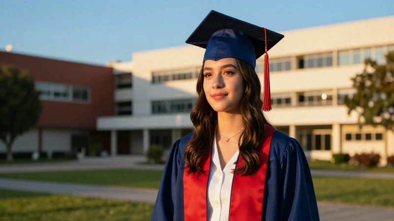 Estudiante mexicano universitario al atardecer vibrante