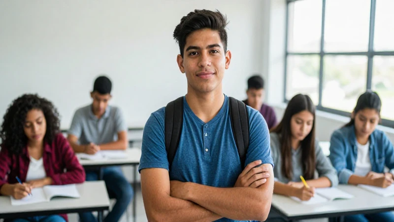Estudiante mexicano seguro en clase moderna