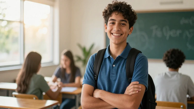 Joven estudiante mexicano sonriente en entorno luminoso