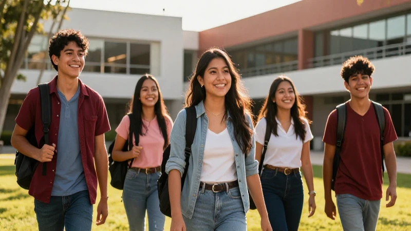 Estudiantes mexicanos sonrientes en un campus vibrante
