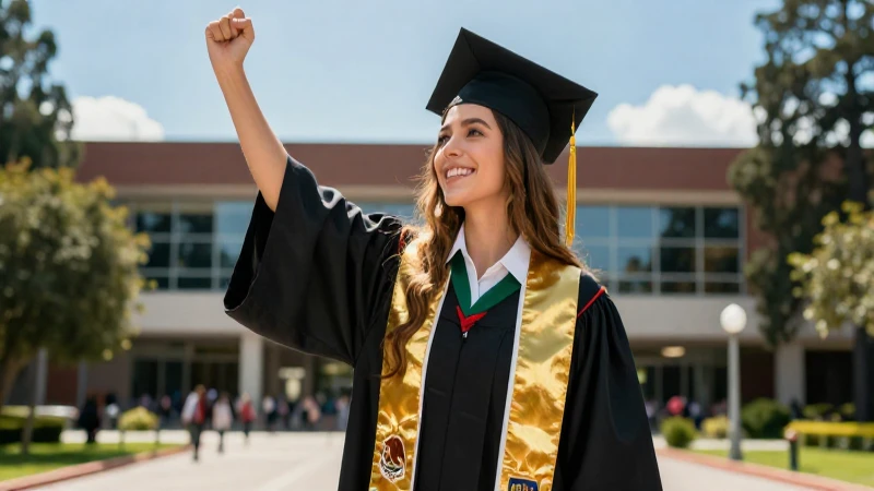 Estudiante mexicano exitoso en campus moderno