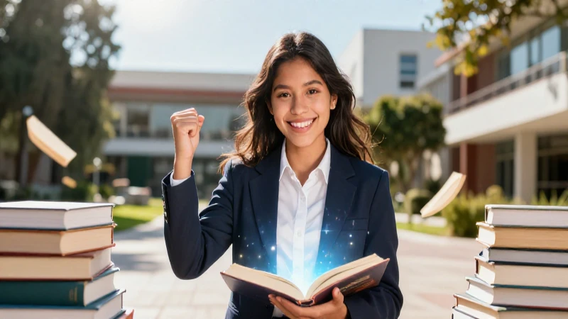 Estudiante mexicana triunfante en campus universitario