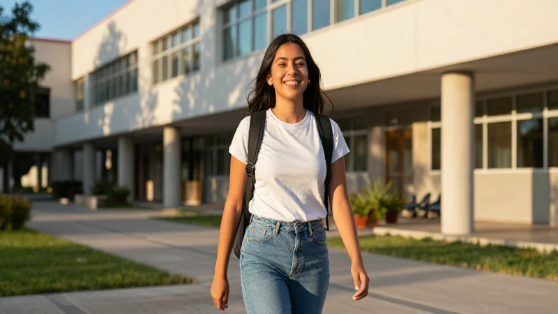 Estudiante mexicano exitoso en moderno campus