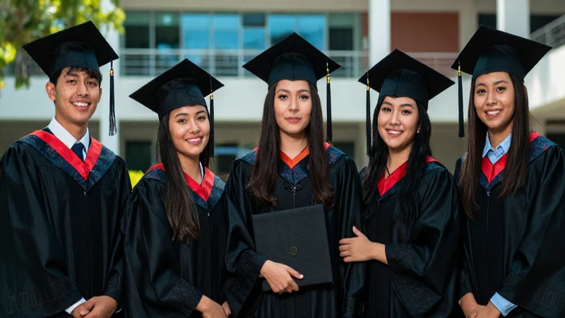Estudiantes universitarios celebrando su éxito