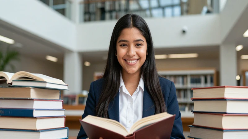 Estudiante mexicano feliz en biblioteca moderna