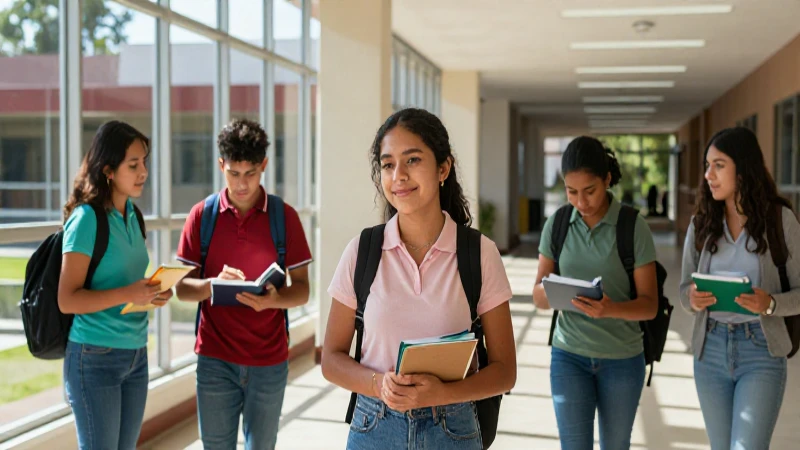 Estudiante mexicano exitoso en campus moderno