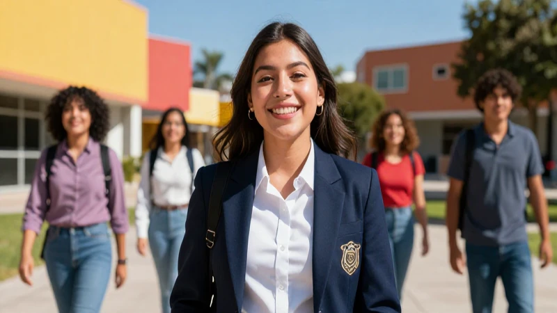 Estudiante mexicano alegre en vibrante campus