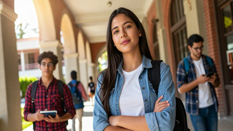 Estudiante mexicano vibrante en universidad moderna