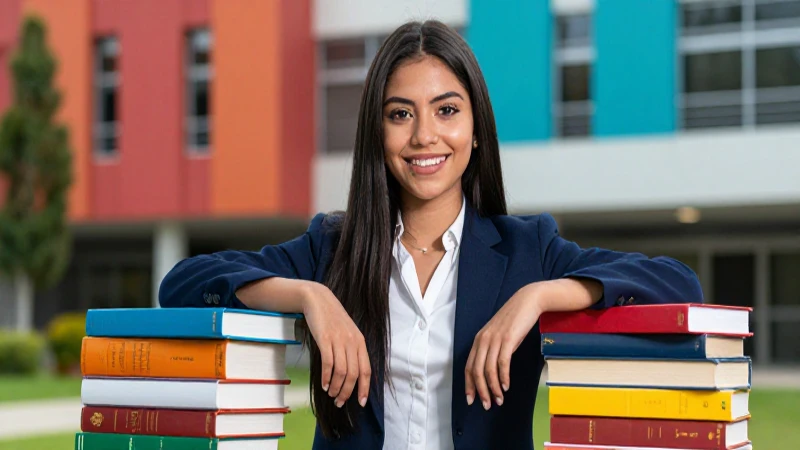 Joven mexicana académica en campus vibrante