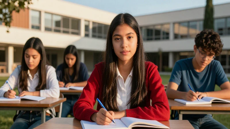 Joven mexicano estudiando en campus vibrante