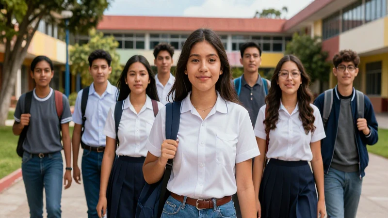 Jóvenes mexicanos en un campus vibrante y detallado