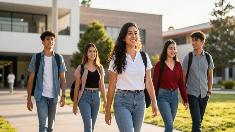 Estudiantes mexicanos sonríen en campus vibrante