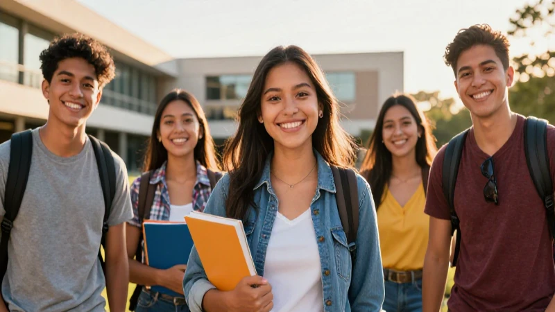 Estudiante mexicano sonriente en el campus bajo luz dorada
