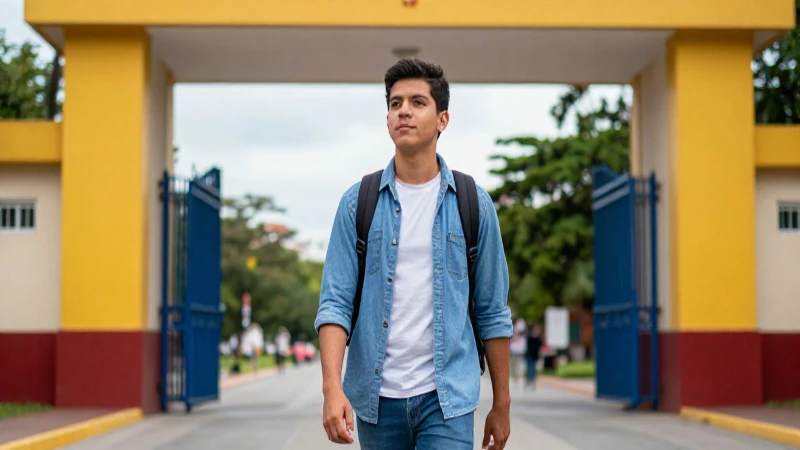 Estudiante mexicano camina hacia la universidad