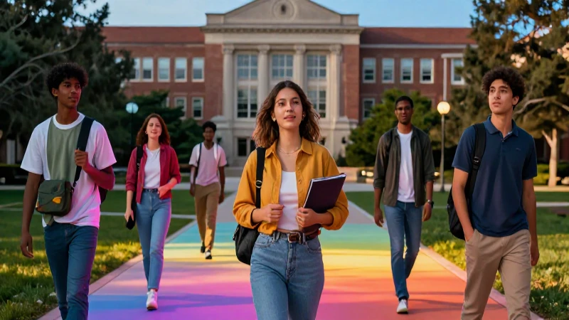 Estudiante motivado en campus universitario vibrante