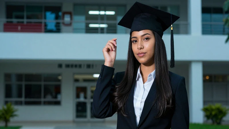 Joven mexicana profesional graduándose con birrete
