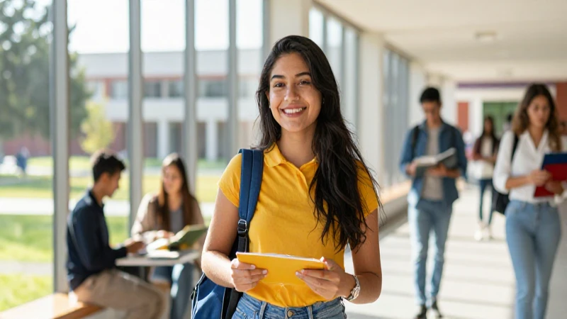 Estudiante mexicano sonriente en campus brillante
