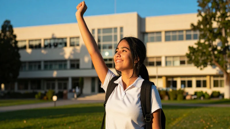Estudiante mexicano triunfante bajo luz dorada