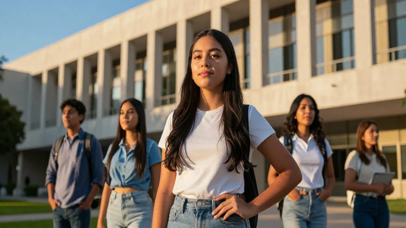Estudiante mexicano en campus con luz dorada