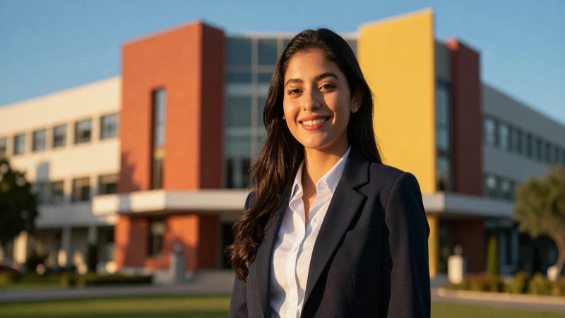 Estudiante mexicano sonriente en campus moderno